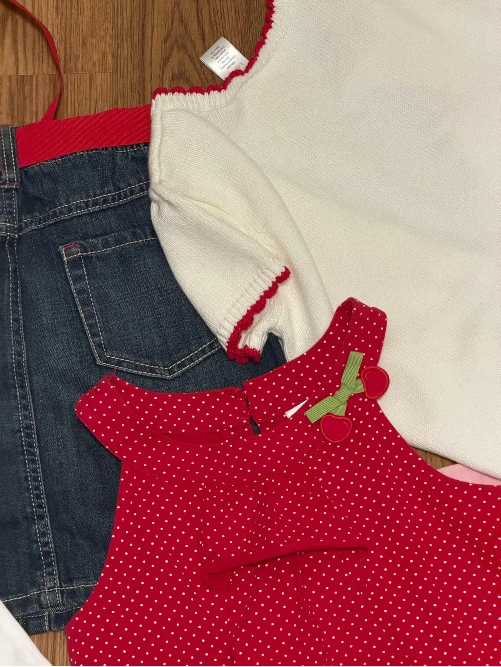 Gymboree Girls L 9/10 Cherry Tank & Cardi Denim Skirt Belt FloralTank Pink Skirt